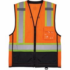 Ergodyne 8251HDZ-BK 2-Tone Hi-Vis Safety Vests Small/Medium - Zipper Closure - Polyester Mesh, Polyester - Orange - Two-tone, High Visibility, Reflective Strap, Mesh Back, Breathable, Lightweight, Waist Cord, Drawstring Waist, Interior Pocket, Exterior Po
