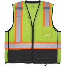 Ergodyne 8251HDZ-BK 2-Tone Hi-Vis Safety Vests 2-Xtra Large/3-Xtra Large - Zipper Closure - Polyester Mesh, Polyester - Lime - Two-tone, High Visibility, Reflective Strap, Mesh Back, Breathable, Lightweight, Waist Cord, Drawstring Waist, Interior Pocket,