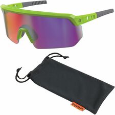 Ergodyne Aegir Enhanced Anti-Fog Safety Glasses Recommended for: Eye, Outdoor, Construction, Landscaping, Carpentry, Woodworking - UVA, UVB, UVC, Ultraviolet, Sun, Impact, Fog Protection - Strap Closure - Polycarbonate, Rubber - Purple Mirror Lens - Lime