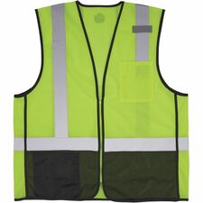 Ergodyne GloWear 8210Z Type R Economy Mesh Vest Recommended for: Construction, Utility Crew, Survey Crew, Railway Worker, Baggage Handling, Warehouse, Distribution - Large/Extra Large - 52.50" Chest - Zipper Closure - 2 Pocket(s) - Polyester Mesh - Lime -