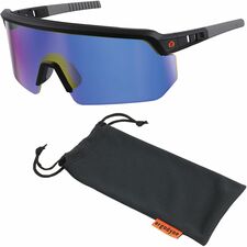 Ergodyne Aegir Enhanced Anti-Fog Safety Glasses Recommended for: Eye, Outdoor, Construction, Landscaping, Carpentry, Woodworking - UVA, UVB, UVC, Ultraviolet, Sun, Impact, Fog Protection - Strap Closure - Polycarbonate, Rubber - Blue Mirror Lens - Matte B