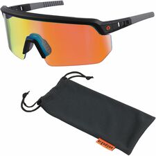 Ergodyne Aegir Enhanced Anti-Fog Safety Glasses Recommended for: Eye, Outdoor, Construction, Landscaping, Carpentry, Woodworking - UVA, UVB, UVC, Ultraviolet, Sun, Impact, Fog Protection - Strap Closure - Polycarbonate, Rubber - Orange Mirror Lens - Matte