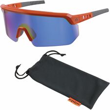 Ergodyne Aegir Enhanced Anti-Fog Safety Glasses Recommended for: Eye, Outdoor, Construction, Landscaping, Carpentry, Woodworking - UVA, UVB, UVC, Ultraviolet, Sun, Impact, Fog Protection - Strap Closure - Polycarbonate, Rubber - Blue Mirror Lens - Orange