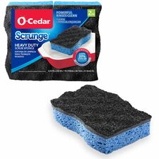 O-Cedar Scrunge Heavy-Duty Scrub Sponge 4.2" Width x 2.6" Depth x 7.5" Length - 2 / Pack - Cellulose - Multi, Blue, Black
