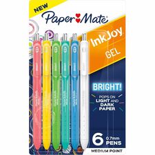 Paper Mate Inkjoy Gel Bright! Pens, Medium Point (0.7mm) 0.7 mm Medium Pen Point - Retractable - Assorted Ink - Gel-based - Assorted Barrel - 6 / Pack