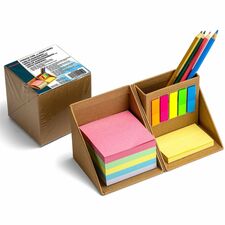 Officemate YouCube Storage Organizer with Sticky Notes 3.50" Height x 3.50" Width x 3.50" Depth - Desktop - Pen Holder - Brown - 1