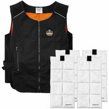 Ergodyne Chill-Its 6260 Cooling Packs Vest Kit Recommended for: Indoor, Outdoor - 2-Xtra Large/3-Xtra Large - 34.50" Chest - Heat Protection - Zipper Closure - 2 Pocket(s) - Polyester, Cotton - Black - Lightweight, Flexible, Adjustable, Pocket, Long Lasti