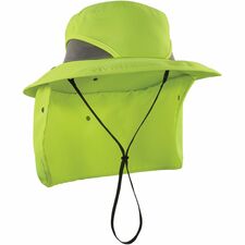 Ergodyne 8934 Ranger Hat with Neck Shade Small (S)/Medium (M) Size - Polyester, MicroFiber - Lime