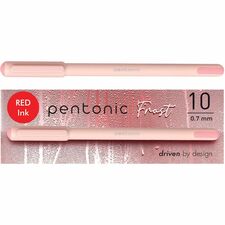 Pentonic Frosted Barrel Ballpoint Pens 0.7 mm Fine Pen Point - Red Ink - Frost, Pink Barrel - 10 / Box