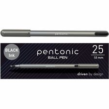 Pentonic Ballpoint Pen Set 1 mm Pen Point - Black Ink - Nickel Silver Tip - 25 / Box