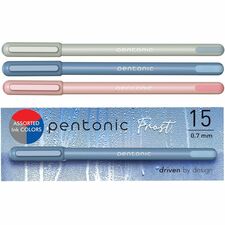 Pentonic Frosted Barrel Ballpoint Pens 0.7 mm Fine Pen Point - Assorted Ink - Frost Barrel - 10 / Box