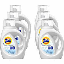 Tide Free/Gentle Liquid Detergent For Laundry, Washing Machine - Liquid - 42 fl oz (1.3 quart) - Free & Clear Scent - Phosphate-free, Hypoallergenic, Dye-free, Kosher - White - 6 / Carton