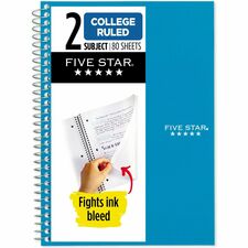 Mead College Ruled Notebook 2 Subject(s) - 80 Sheets - Wire Bound - Ruled Margin - 6" x 9 1/2" Sheet Size - Assorted Plastic, Poly Cover - Durable, Water Resistant, Reinforced, Tear Resistant, Pocket Divider, Ink Resistant, Flexible Cover, Perforated, Eas