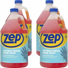 Zep Commercial Antimicrobial Hand Soap Fresh Clean Scent - 1 gal - Kill Germs, Bacteria Remover, Soil Remover, Residue Remover, Dirt Remover, Grease Remover, Ink Remover, Tar Remover - Hand, Skin, Office, School, Home - Antibacterial - Amber - Non-abrasiv