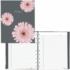 Blueline NotePro Pink Daisy Notebook 150 Pages - Twin Wirebound - Ruled Margin - Pink Daisy Cover - Micro Perforated, Note Section, Hard Cover, Sturdy, Self-adhesive Tab, Storage Pocket, Acid-free Paper, Fade Resistant, Index Sheet - Recycled - 1 Each
