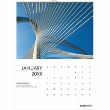 House of Doolittle Recycled Architecture Wall Calendar Monthly - 12 Month - January 2026 to December 2026 - Sunday, Saturday - 1 Month Single Page Layout - 11" x 14" Sheet Size - Wire Bound - Wall Mount - Multi - Dated Planning Page, Holiday Listing, Heav