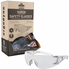 Ergodyne Skullerz VORDR Safety Glasses Recommended for: Eye, Outdoor, Construction, Carpentry, Woodworking, Welding, Landscaping - Impact, Ultraviolet, UVA, UVB, UVC, Sun Protection - Rubber, Polycarbonate - Clear Lens - Rimless, Lightweight, Impact Resis