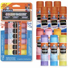 Elmer's Color 'N Glitz Glue Sticks 0.21 oz - Red, Blue, Pink, Yellow, Orange, Purple - 12 / Pack