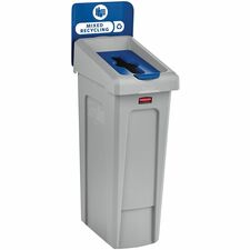 Rubbermaid Commercial Slim Jim Recycling Station 1-Stream Mixed Recycling, 23 Gal 23 gal Capacity - For Commercial - Durable, Recyclable - 40.2" Height x 12" Width x 15.2" Depth - Resin - Gray, Blue - 1 Each