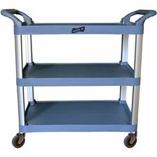 Genuine Joe Bussing Cart 3 Shelf - 200 lb Capacity - 4" Caster Size - Plastic, Aluminum - 19.60" Width x 38.30" Depth x 36.60" Height - Aluminum Frame - Gray - 1 Each