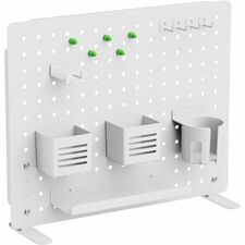 Kantek Pegboard Organizer Board with Accessories 17.40" Height x 21.50" Width x 3.80" Depth - Under Desk, Desktop - White - Powder Coated Steel, Steel - 1 Each