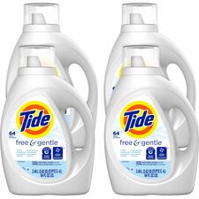 Tide Free & Gentle Detergent For Laundry, Clothes, Washing Machine - Liquid - 84 fl oz (2.6 quart) - Hypoallergenic, Dye-free, Lead-free, Phosphate-free - White - 4 / Carton