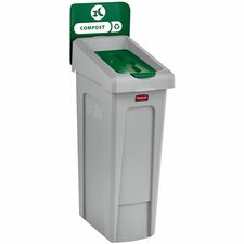 Rubbermaid Commercial Slim Jim Recycling Station 1-Stream Compost, 23 Gal 23 gal Capacity - For Commercial - Durable, Recyclable - 40.2" Height x 12" Width x 15.2" Depth - Resin - Gray, Green - 1 Each