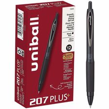 uniball™ 207 Plus Retractable Gel Pens 0.5 mm Pen Point - Medium Marker Point - Retractable - Black Ink - Gel-based, Nanofiber Ink - Black, Metallic Barrel - Stainless Steel Tip - 1 Dozen