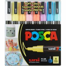 uniball™ POSCA Paint Marker 0.9 mm Fine Bullet, 1.3 mm Marker Point - Erasable - Washable - White, Yellow, Apricot, Pink, Lavender, Blue, Green Ink - Water Based - 8 / Pack