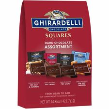 Ghirardelli Premium Assortment Cacao, Dark Chocolate, Sea Salt Soiree, Dark Chocolate Sea Salt Caramel, Dark Chocolate Sea Salt Almond - Individually Wrapped - 14.86 oz - 1 / Carton