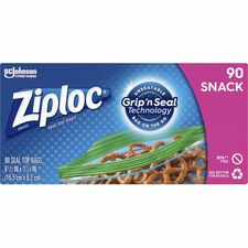Ziploc® Snack Size Storage Bags 6.50" Length x 3.75" Width - Clear - Snack, Food, Storage, Fruit, Vegetables, School, Park, Office, Commercial, Industrial - 90/Box - 12 / Carton