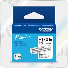 Brother P-touch BTAG-131 Black on Clear Label Tape x 15/32" Width x 13 1/8 ft Length - Black on Clear - Water Resistant - Temperature Resistant, Fade Resistant, Dishwasher Safe, Freezer Safe, Microwave Safe, Easy Peel, Removable, Household Liquid Resistan