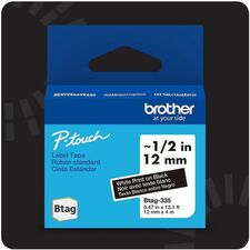 Brother P-touch BTAG-335 White on Black Label Tape x 15/32" Width x 13 1/8 ft Length - White on Black - Water Resistant - Temperature Resistant, Fade Resistant, Dishwasher Safe, Freezer Safe, Microwave Safe, Easy Peel, Removable, Household Liquid Resistan