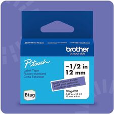 Brother P-touch BTAG-F31 Black on Purple Label Tape x 15/32" Width x 13 1/8 ft Length - Purple - Water Resistant - Temperature Resistant, Fade Resistant, Dishwasher Safe, Freezer Safe, Microwave Safe, Easy Peel, Removable, Household Liquid Resistant - 1 E