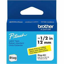 Brother P-touch BTAG-631 Black on Yellow Label Tape x 15/32" Width x 13 1/8 ft Length - Black On Yellow - Water Resistant - Temperature Resistant, Fade Resistant, Dishwasher Safe, Freezer Safe, Microwave Safe, Easy Peel, Removable, Household Liquid Resist