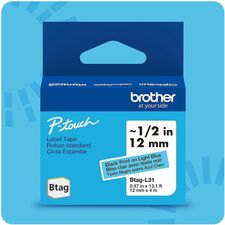 Brother P-touch BTAG-L31 Black on Light Blue Label Tape x 15/32" Width x 13 1/8 ft Length - Black on Light Blue - Water Resistant - Temperature Resistant, Fade Resistant, Dishwasher Safe, Freezer Safe, Microwave Safe, Easy Peel, Removable, Household Liqui