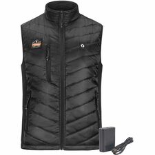 Ergodyne N-Ferno 6495 Rechargeable Heated Vests Small - 42" Chest - 44" Waist - Cold Temperature Protection - Zipper Closure - 5 Pocket(s) - Polyester, Spandex - Black - Insulated, Lightweight, Breathable, Comfortable, Adjustable, Interior Pocket, Recharg