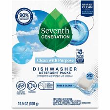 Seventh Generation Natural Dishwasher Detergent For Dish - Free & Clear Scent - Dirt Resistant, Spill Resistant, Easy to Use, Grease Resistant, Hypoallergenic, Bio-based, Kosher, Fragrance-free, Dye-free, Phosphate-free, Gluten-free - Clear - 20 / Pack