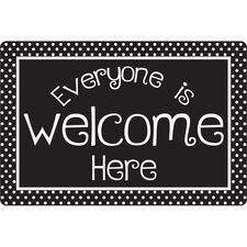 Ashley Smart Poly Original Fun Welcome Mat Floor, Classroom, Student - 15.50" Length x 23.50" Width - Everyone is Welcome Here, BK/WE Dots - Multicolor - 1 Each