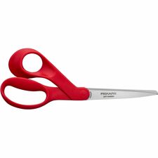 Fiskars Left-hand 8" Bent Scissors Bent-left - Stainless Steel Precision-ground Blade - Sharp Tip - Red - 1 Each