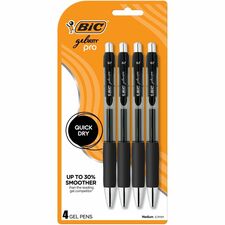 BIC Gelocity Pro Gel Pen 0.7 mm Medium Pen Point - Retractable - Black Ink - Gel-based - Round Barrel - 4 / Pack