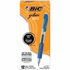 BIC Gelocity Pro Gel Pen 0.7 mm Medium Pen Point - Retractable - Blue Ink - Gel-based - Round Barrel - 1 Dozen