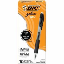 BIC Gelocity Pro Gel Pen 0.7 mm Medium Pen Point - Retractable - Black Ink - Gel-based - Round Barrel - 1 Dozen