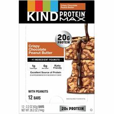 KIND Protein MAX Snack Bars High-fiber, Gluten-free, Individually Wrapped - Chocolate, Peanut Butter - 1 - 12 / Box