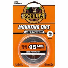 Gorilla Glue Max-Strength Mounting Tape 5 ft Length x 1" Width - Black - For Mounting, Multi Surface, Indoor - 1 Each