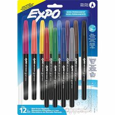 Expo Wet-Erase Markers Ultra Fine Marker Point - Erasable - Assorted Ink - 12 / Pack
