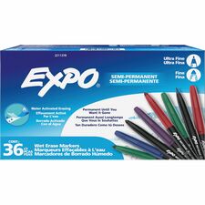 Expo Wet-Erase Markers Fine, Ultra Fine Marker Point - Erasable - Assorted Ink - 36 / Box