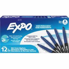 Expo Wet-Erase Markers Fine Marker Point - Erasable - Blue Ink - 1 Dozen