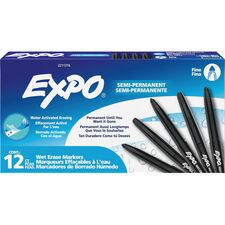 Expo Wet-Erase Markers Fine Marker Point - Erasable - Black Ink - 1 Dozen