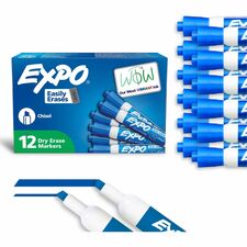 Expo Dry Erase Markers Chisel Marker Point - Erasable - Blue Ink - 1 Dozen